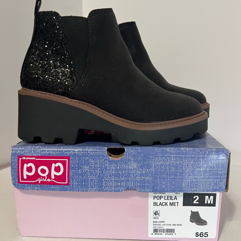 Pop Leila Black Glitter Girls Boots